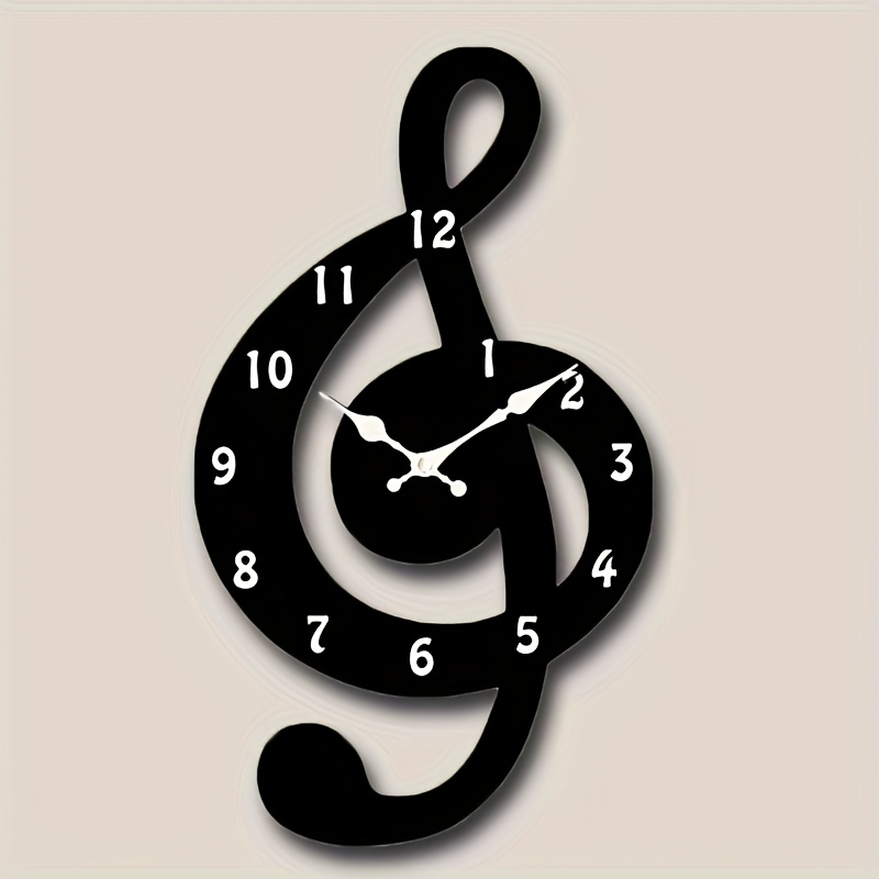 1 reloj de pared de madera silencioso JFHT, diseño de notas musicales, forma irregular, movimiento de cuarzo, ideal para dormitorio, sala de estar, oficina, cocina, baño - funcionamiento con batería AA (batería no incluida), decoración de dormitorio | Decoración moderna | Reloj de forma única