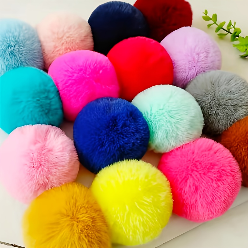 

30pcs Rabbit Fur Plush Ball With Ring Suitable For Hats, Keychains, Scarves, Gloves, Bags And Accessories, 15 , 2pcs Color