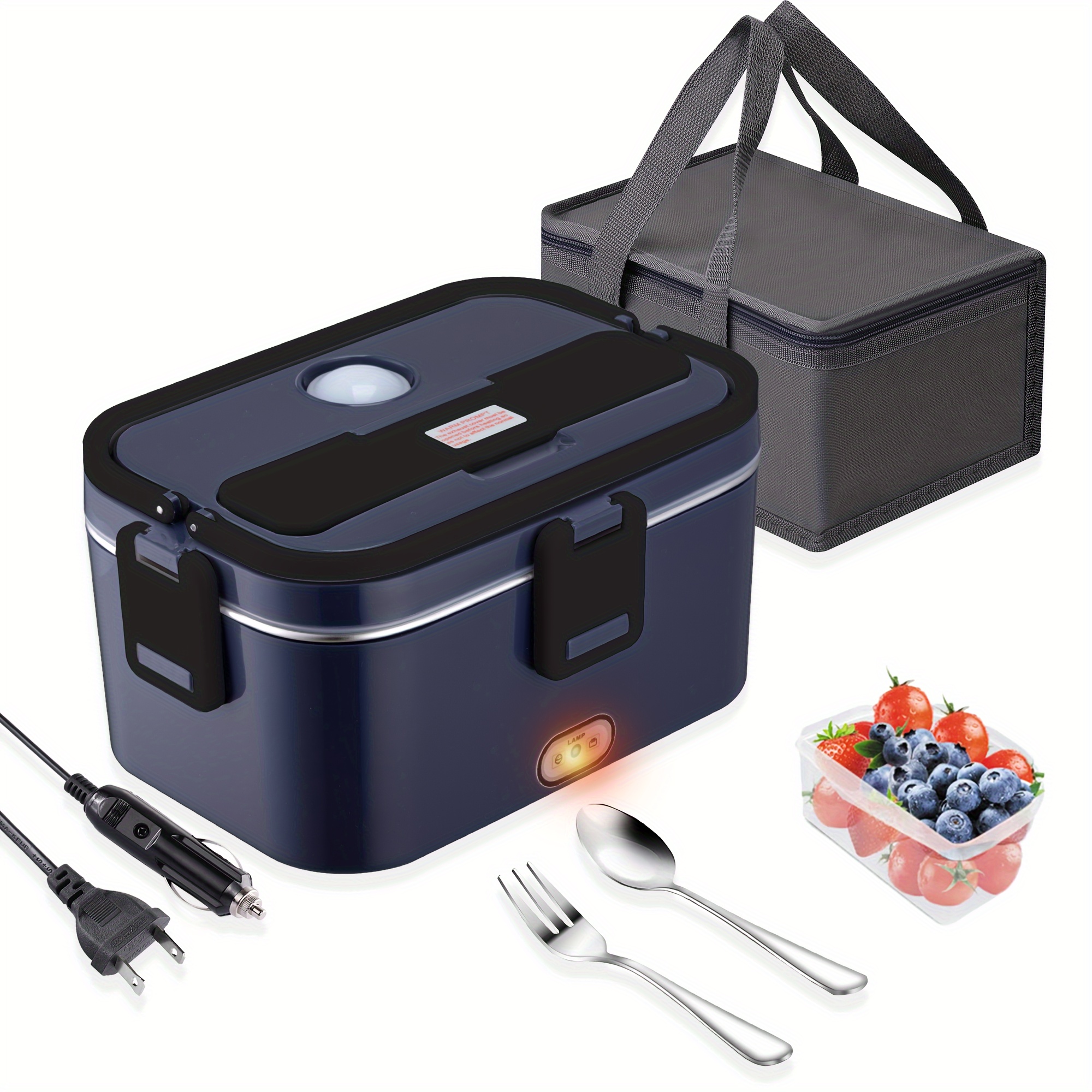 

Electric Lunch Box Food Heater 80w Lunch Boxes For Men 1.8l Electric Lunch Box For Adults Portable 12/24/110v Heating For Work/car/truck With Insulated Bag (black)