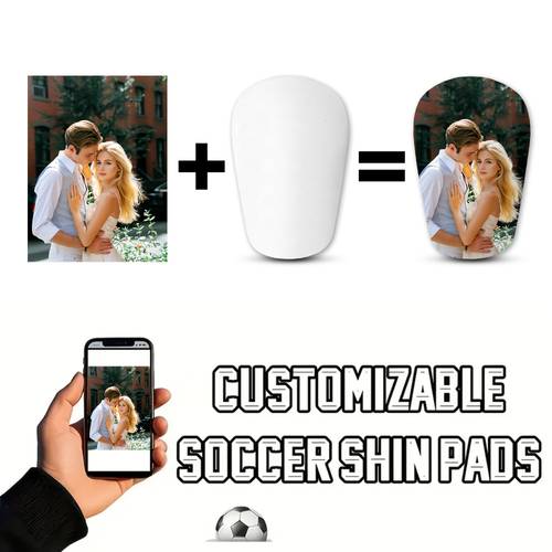a pair of customizable guards personalized with photos and text features eva cushioning on the back high quality durable and lightweight guards for soccer basketball and yoga impact resistant with a the