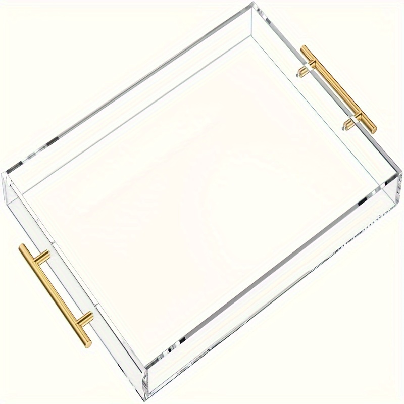 

Clear Acrylic Serving Tray With Golden Handles, 16x12 Inch, Decorative Storage Organizer With -proof Design, Serving For Coffee, , Dinner And More