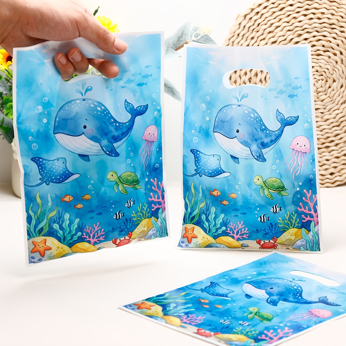 TEMU Regalo para Ella/Él 50pcs Bolsas de Regalo de Acuarela con Animales Marinos, Recuerdos y Favores para Fiestas Temáticas del Mundo