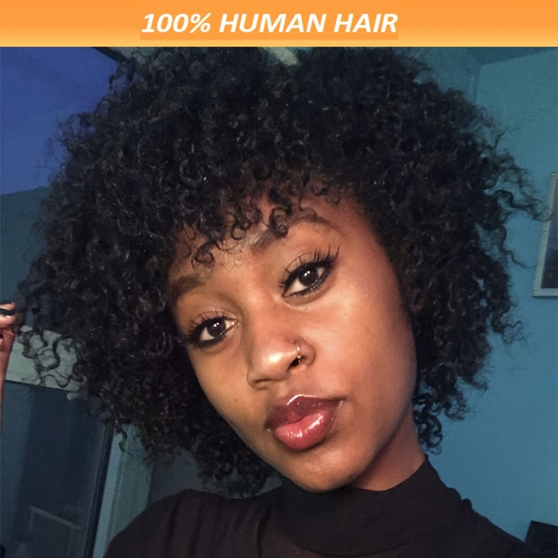 

Chic 6-inch Cut Wig For Women - Afro , 200% Density, Virgin Human Hair With Bangs, Glueless Full Machine Made, Color 1b