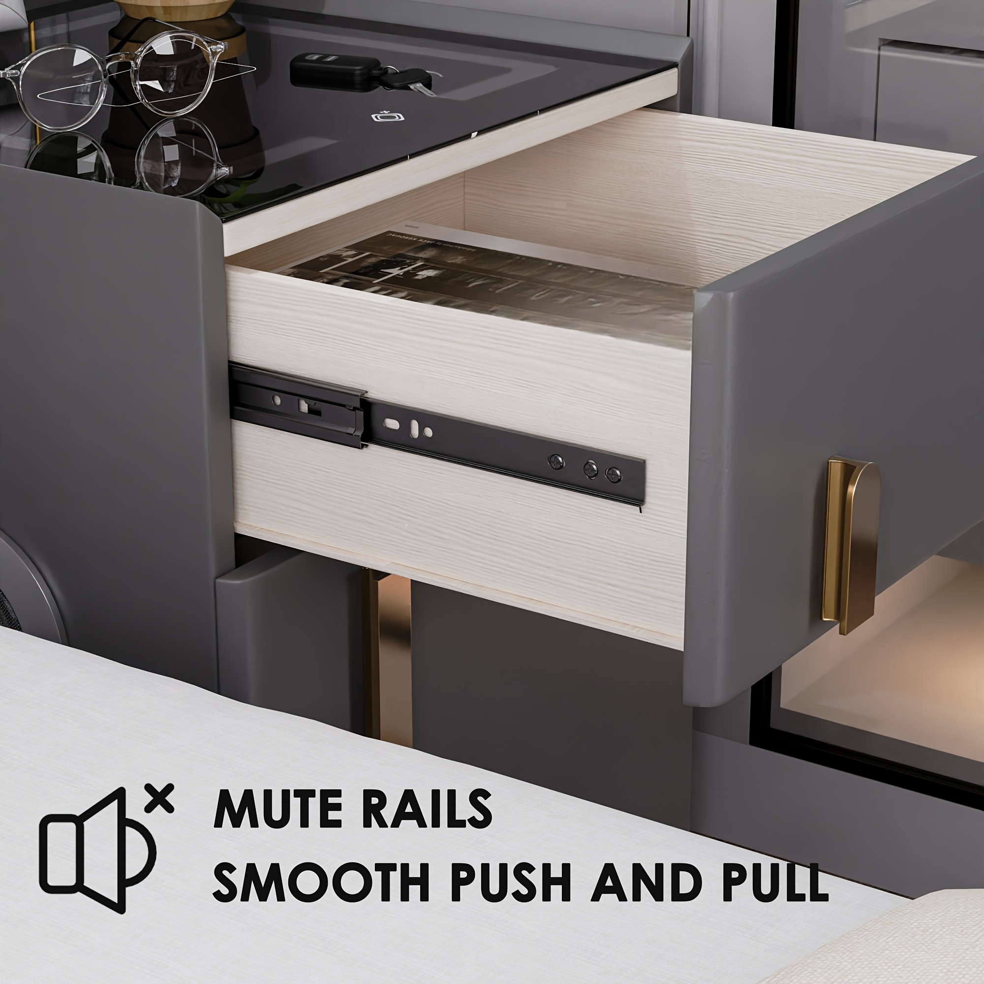 Light Luxury High-end Modern Double Drawer Safe Bedside Table, Multifunctional Bedside Table with Password Lock for Storing Valuable Items