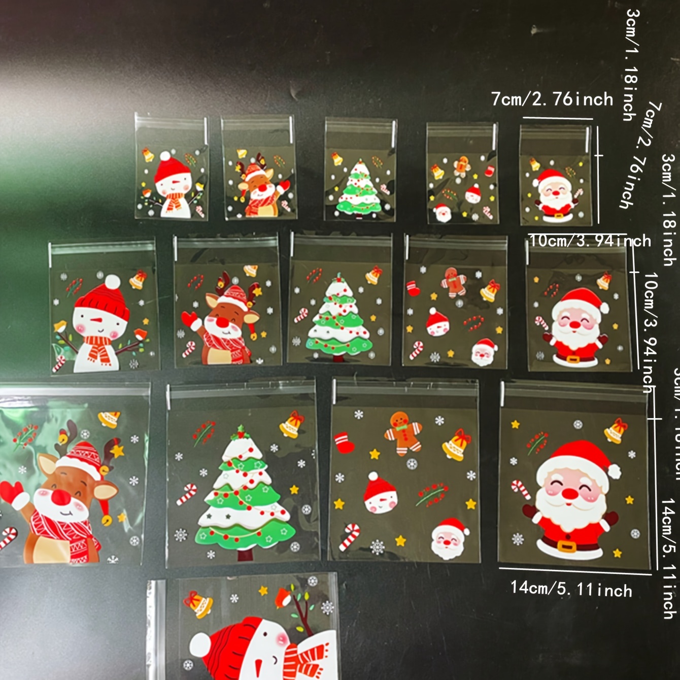 TEMU 100pcs Of Cute Santa Claus And Christmas Tree Patterned Transparent Opp Self-sealing Bags, Suitable For Christmas Party Gifts, Stationery,