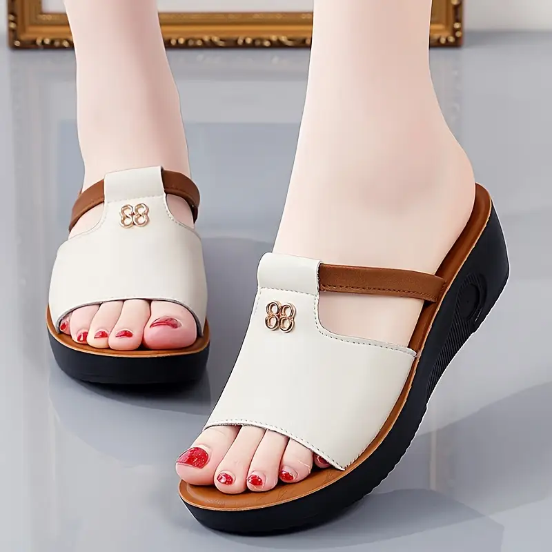 womens wedge heeled sandals casual open toe summer shoes comfortable slip on sandals details 3