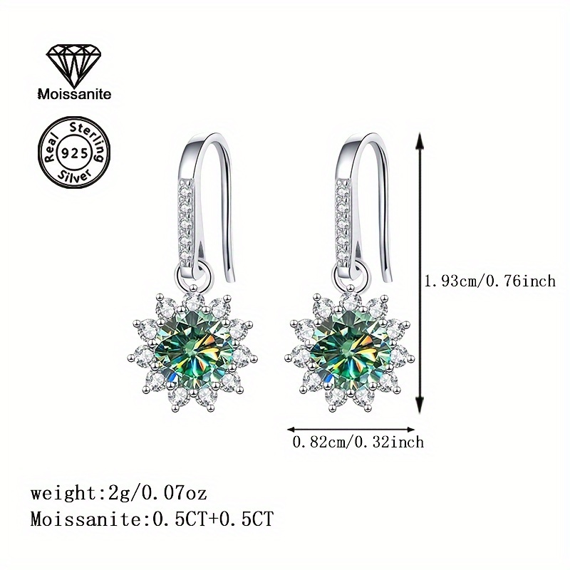 1 Ct Moissanite Sunflower Earrings 925 Silver Valentine's Gift