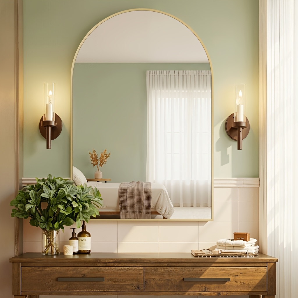 Image of Bathroom Mirror,, Acrylic, Wall Mirror Arched Mirror Aluminium Frame 3ft X 2ft With Living Room Bedroom Bathroom Mirror