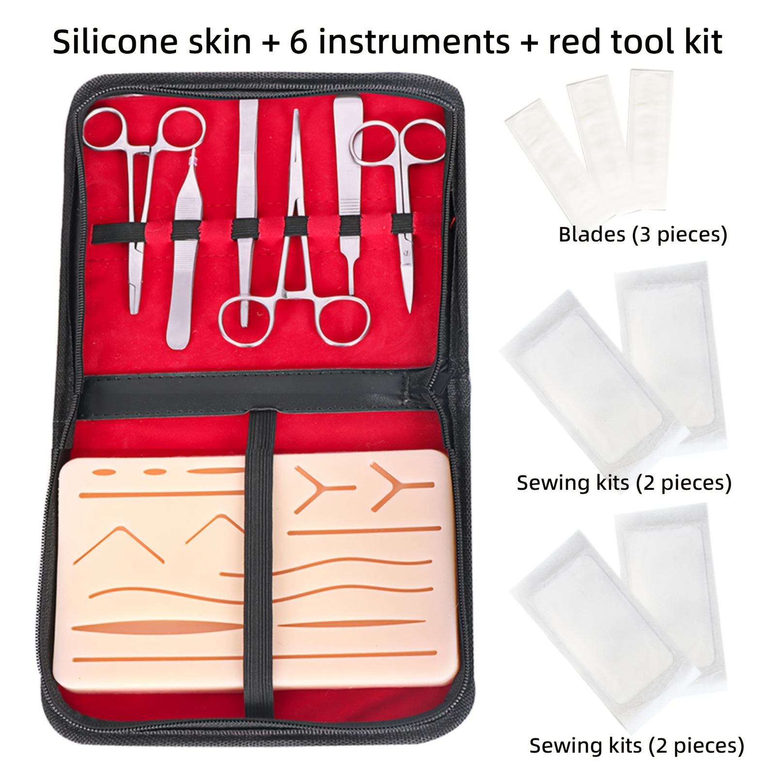 TEMU Kit de suture d'entraînement portable avec module de simulation réaliste de plaies multiples et instruments de suture de - Convient pour la des