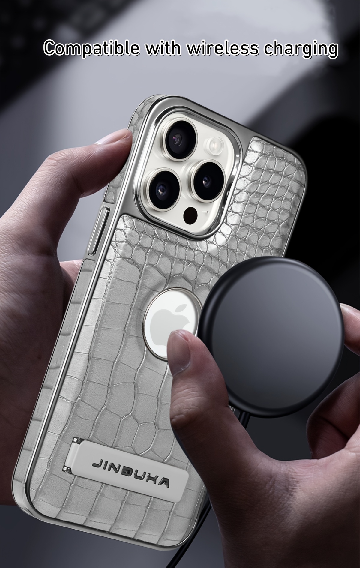 logo view case for iphone 16 15 14 13 12 pro max kickstand   leather magnetic wireless charging electroplated frame vegan   classic luxury elegant thin shockproof full protection cover Product details 5