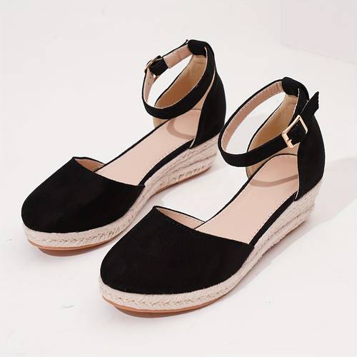 sandalias de plataforma de paja casual para mujer, zapatos de vacaciones de moda
