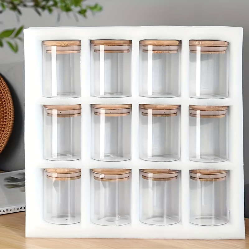 

12pcs Glass Airtight Jars With Wooden - Rust-proof, Ideal For Tea, Coffee, Spices & Candy - Storage Containers & Party Favor