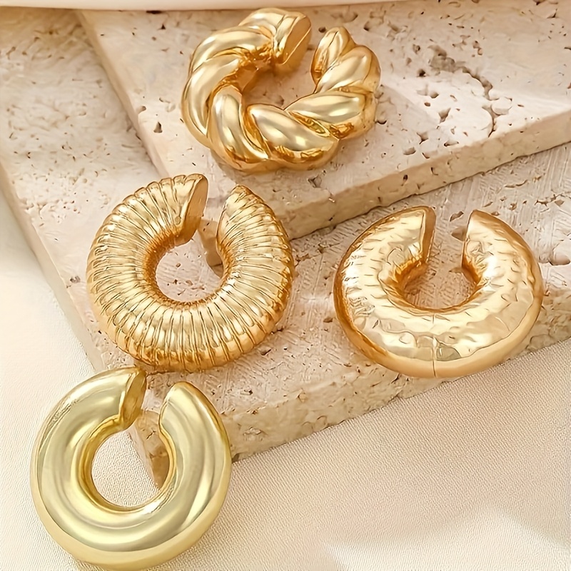 Women's 4-Piece Exaggerated C-Shaped Punk Spiral Ear Clip Set