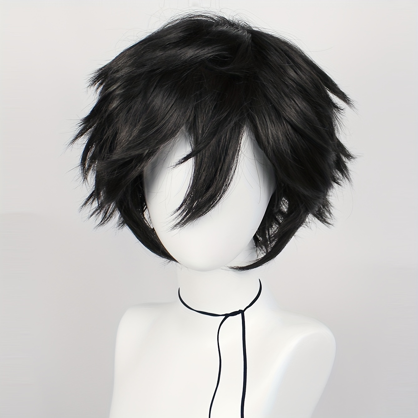synthetic short fluffy cosplay wig   in black and red colors with soft and y suitable for anime cosplay and styling suitable for mens us