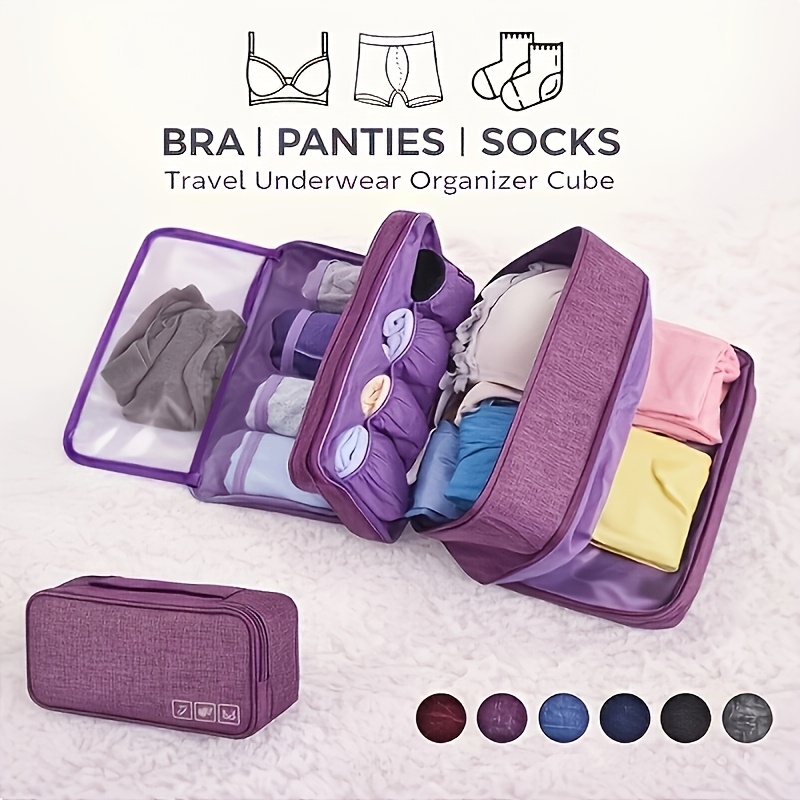 TEMU Portable Travel Underwear Storage Bag, Lightweight Zipper Organizer, Multifunctional Storage Pouch For Bras, Socks, And Lingerie - Compact And