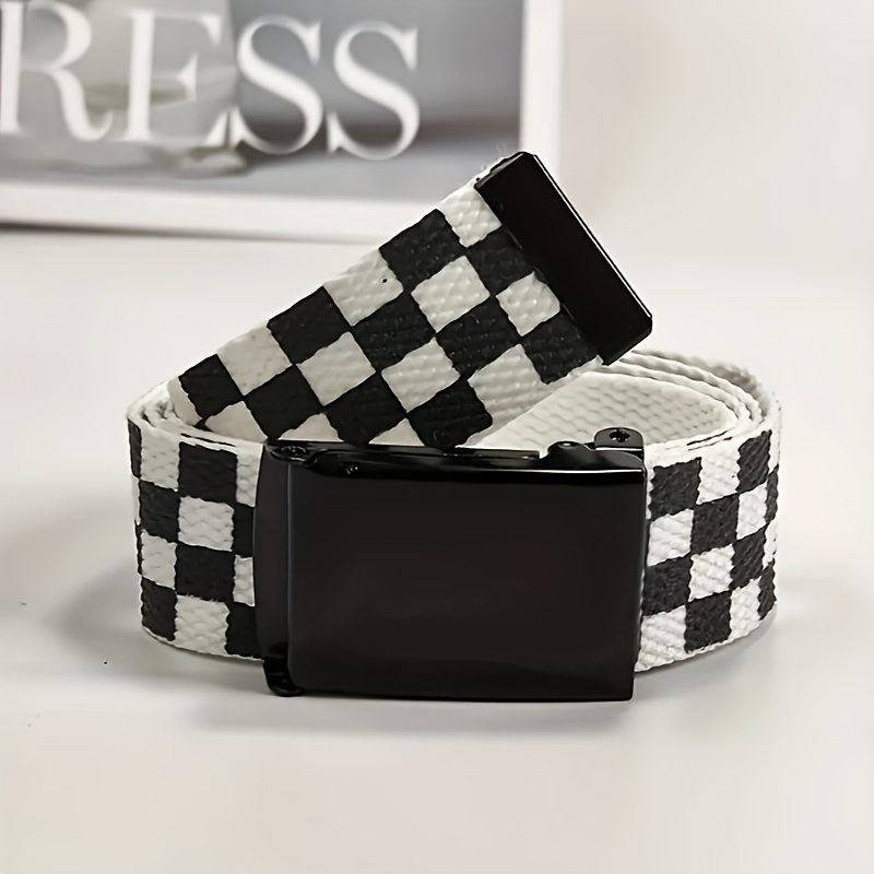 Preppy Style Unisex Canvas Belt with Checkered Pattern