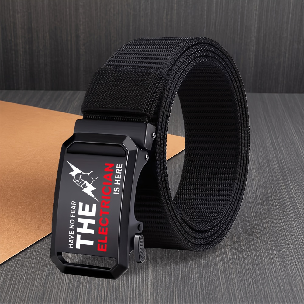 TEMU 1pc New Electrician Theme Printed Men's Casual Automatic Belt, Men's Exquisite Belt, Sports Party Golf Belt, Daily Wear Accessory