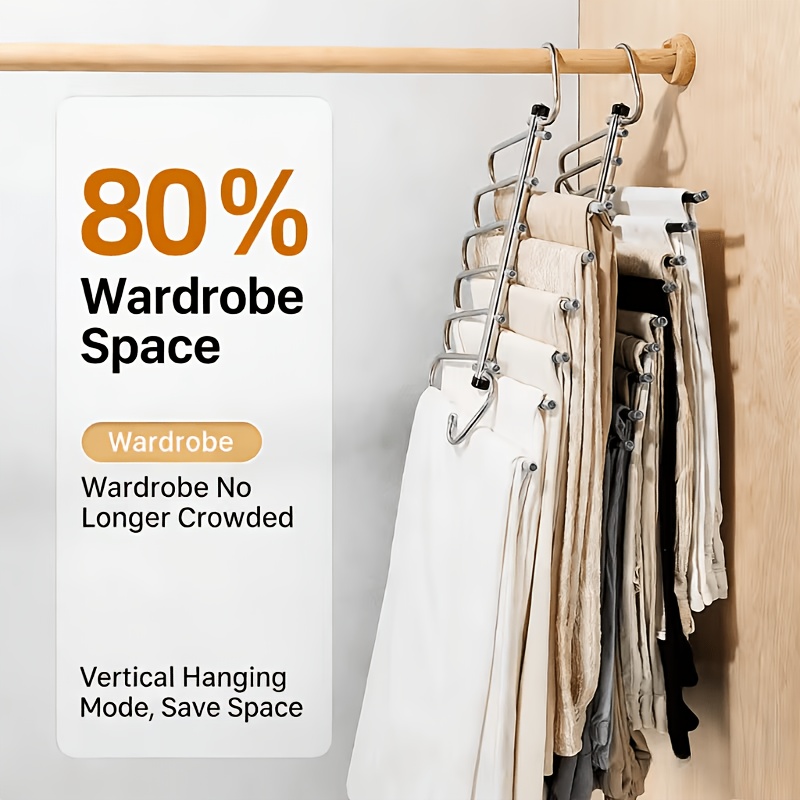 TEMU 1pc - Stainless Steel 6-layer Hanger - With Non-slip Strips, Reinforced And Thickened Heavy-duty Pants Rack With Non-marking , Space- Closet