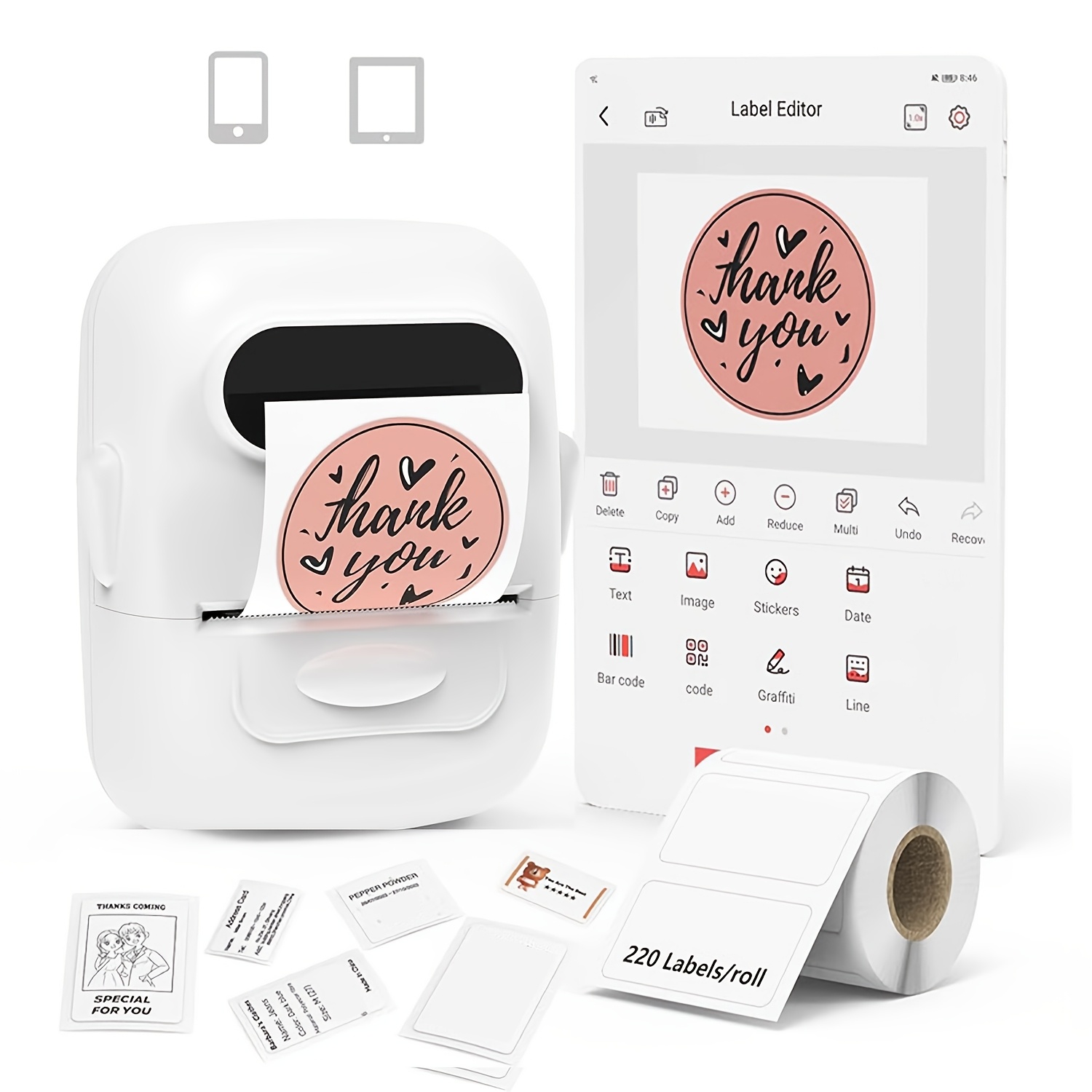 

Marklife Wireless Label Maker, 1 Roll Of Tape, 40 Different And Over 450 Icons For Multifunctional Applications, Suitable For Home, Kitchen, Gift Labels, Labels, Message Labels.