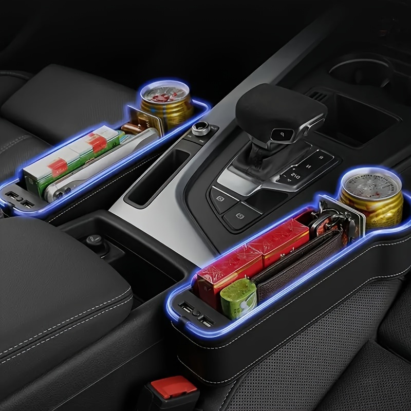 TEMU Car Seat Storage Box, Phone Holder Charger, Clutter Organizer, Car Seat Organizer With , Leather Console Side Bag With Dual Usb Charging Ports, For Vehicle Interior Accessories