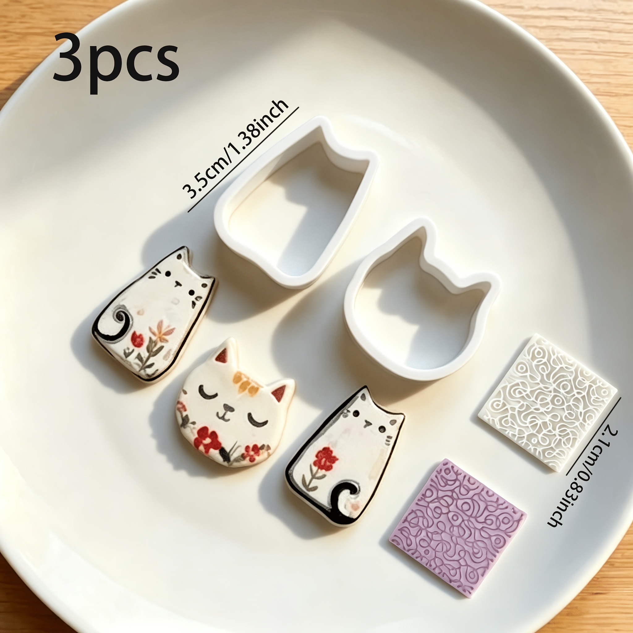 TEMU Kit de 3 pièces de pâte polymère et moules à sur le thème des chats avec emporte-pièces et moules de chat, adapté pour la fabrication de bijoux