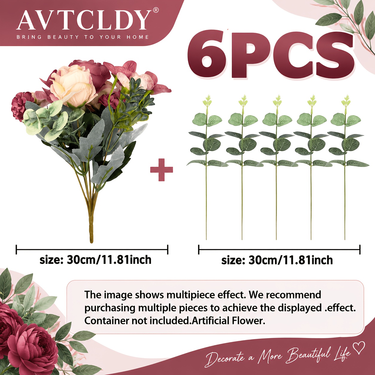TEMU 6pcs (Recommandé 3 Bouquets) Bouquet de Artificielles - Faux Fleurs Bouquet de Rose et Réaliste, Rose /Beige/Blanc//Pêche, Arrangement Floral
