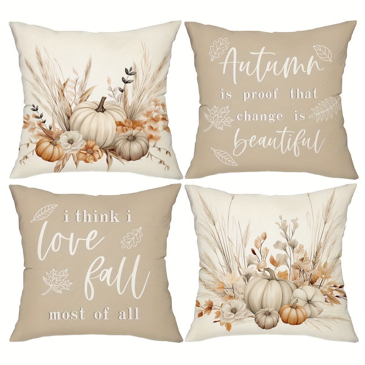 

Set Of 4, Autumn Pillow Covers Pumpkin Fall Decorative Maple Leaf Leaves Print Throw Pillowcases For Fall Thanksgiving Sofa Couch Chair Decor, 18x18 Inches