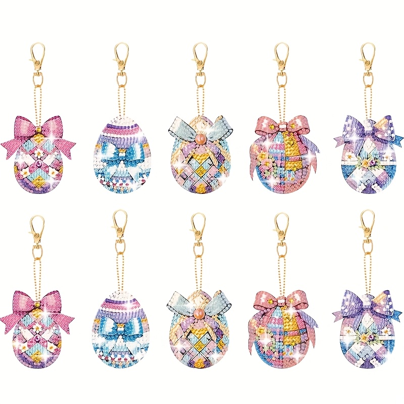 

10-pack Diy Keychains, Double-sided Acrylic Key Rings, Easter Egg Ornaments, Home Pendant Decor, Party Supplies, Backpack Accessories, Craft Charms