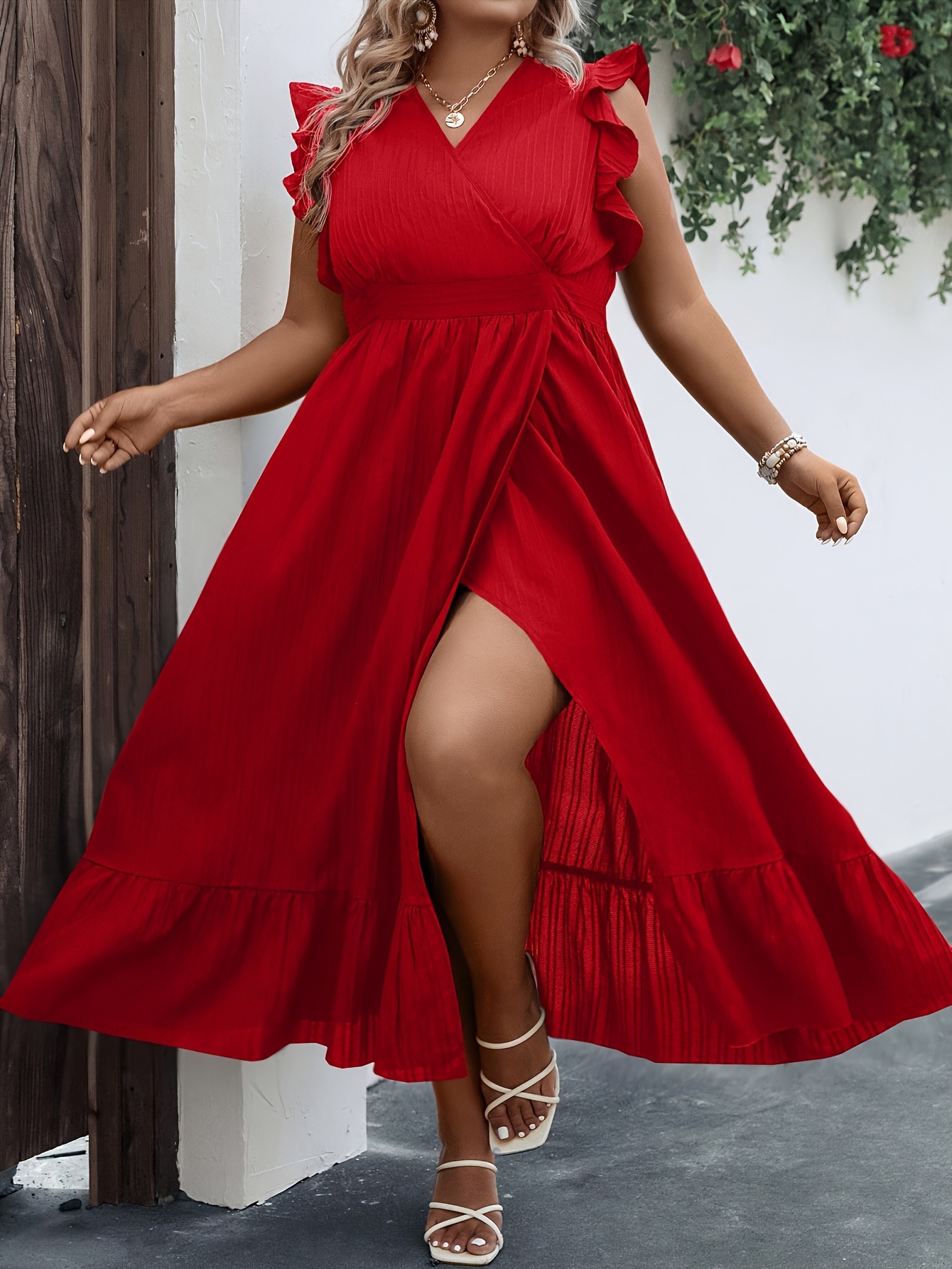 green emerald velvet dress Red v neck prom summer swing chiffon dress 5174 – Xiaolizi main image 1