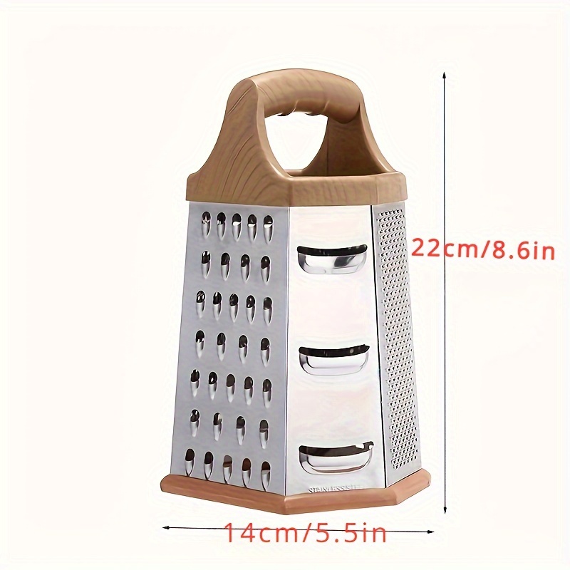 TEMU 1pc Box Grater, Stainless Steel Vegetable Grater, Multifunctional Potato Grater, Ginger Mesher, Household Cheese Slicer, Vegetable Slicer, Manual Food With 6 Sides