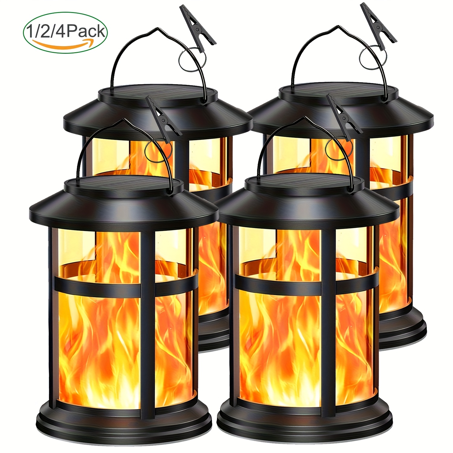 4-Pack Solar Lanterns Outdoor – Waterproof, Flame Effect Flickering, Hangable, For Yard Patio Path Tree Garden Decor