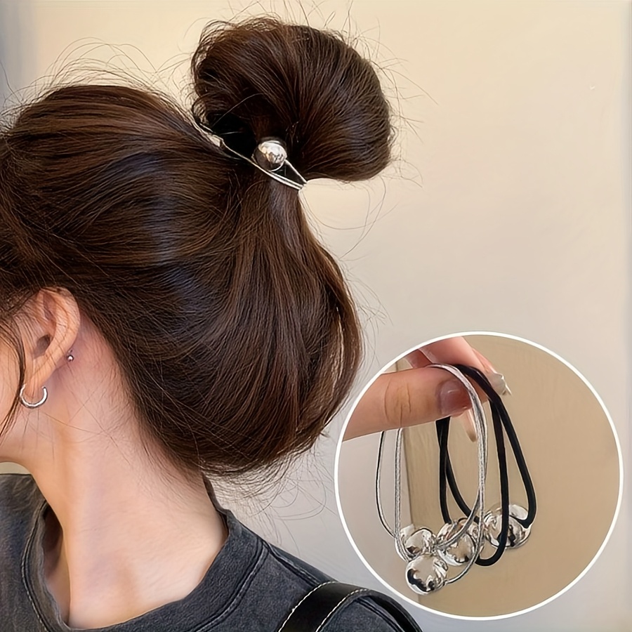 6 Ultra-Bright Silvery Elastic Hair Ties, Decorative Ponytail Holders