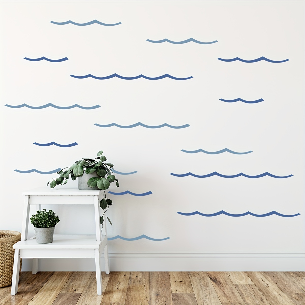 Image of Hand Drawn Cartoon Ocean Wave Lines Ocean Wall Stickers Removable For Bedroom Living Room Home Decoration Wall Decals