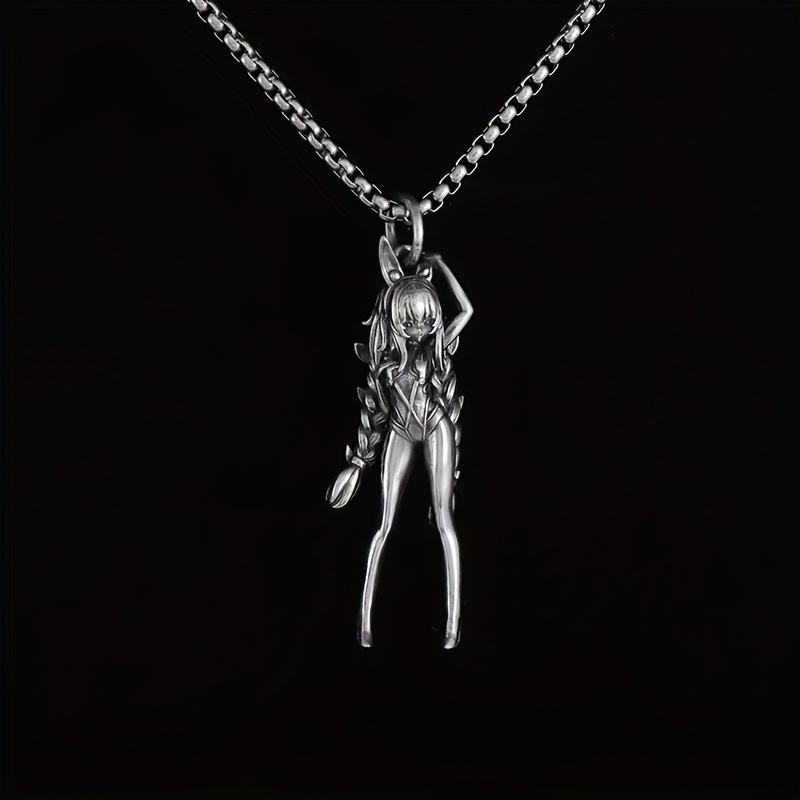 TEMU 1 Collier pendentif au design rétro ancien, style dessin animé créatif avec double queue de cheval, accessoires de bijoux vestimentaires et