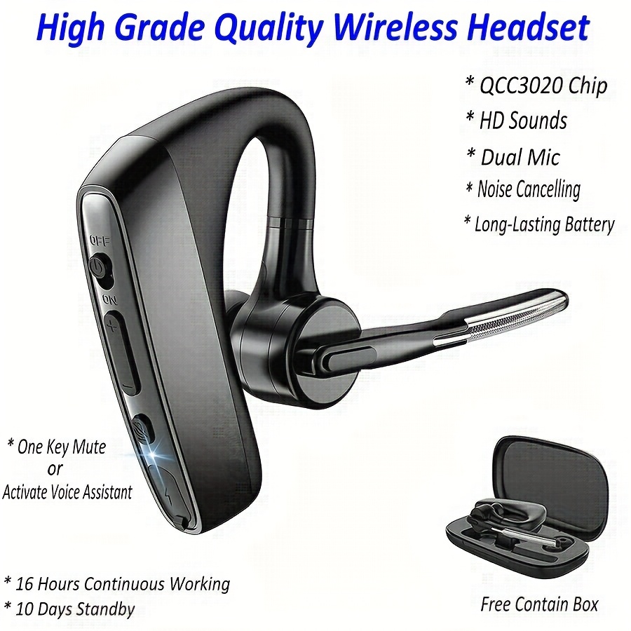 High Grade Business Wireless Headset Earphone Dual Mic Active Noise Cancelling Rotate Design Comfortable for both ear One Key Mute or activate voice assistant
