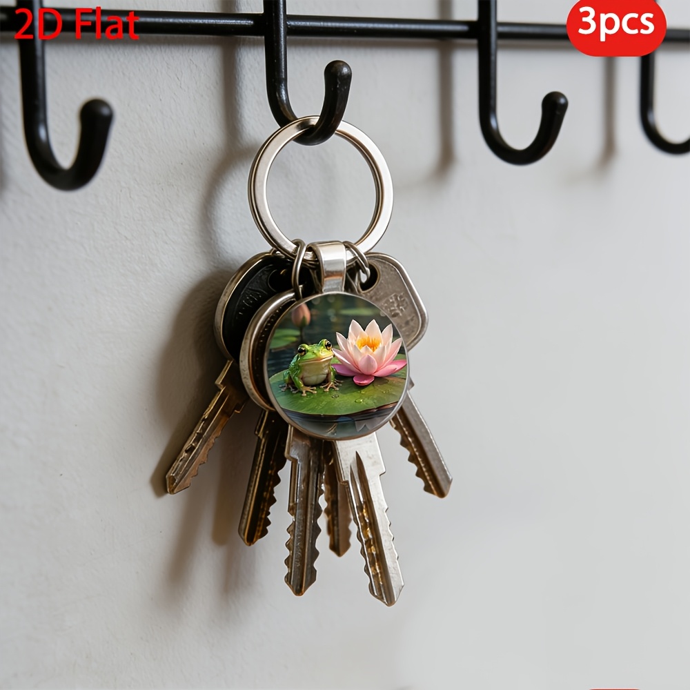 Frog Lotus Water Lily Pattern Keychain Set