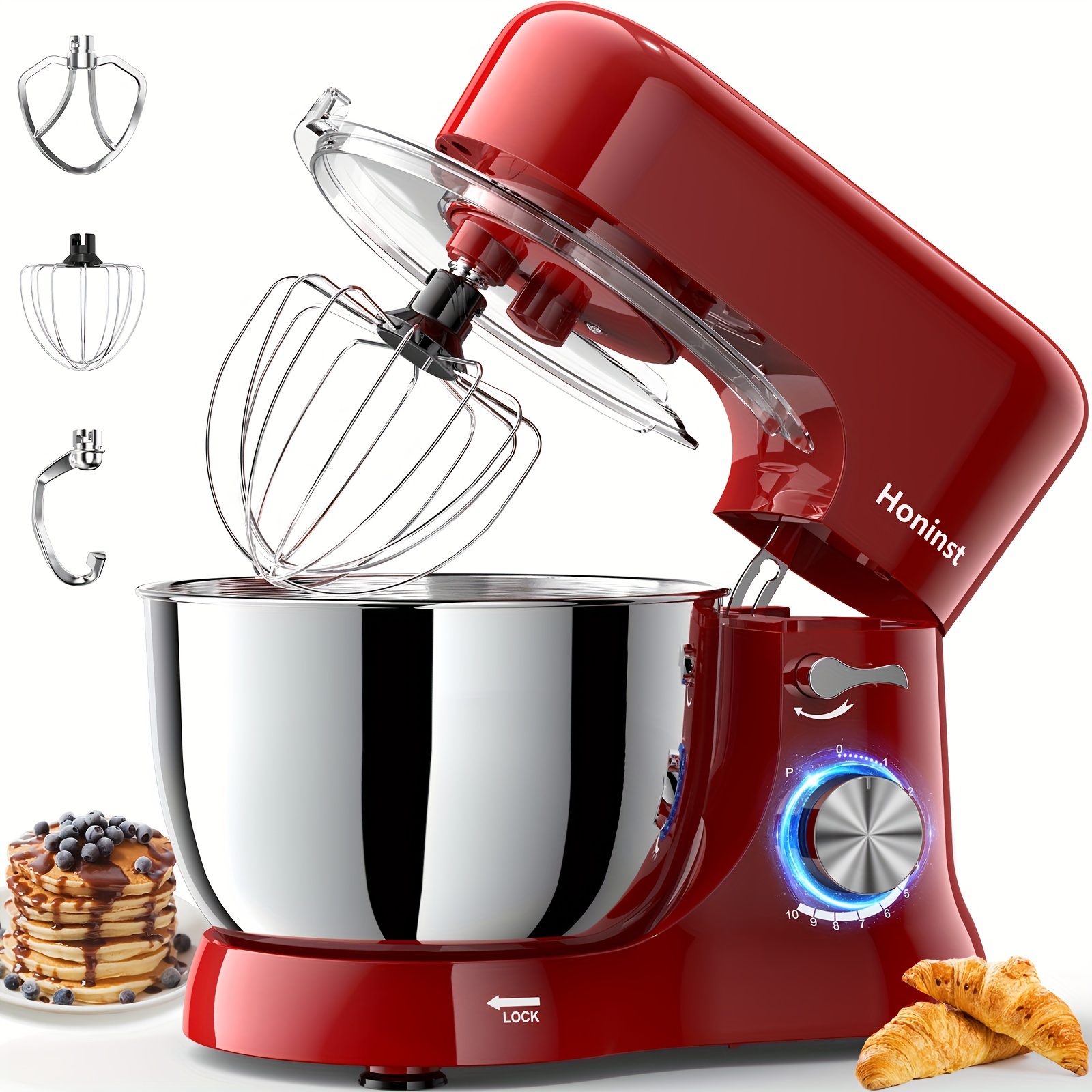 

6qt 10- Electric Stand Mixer 3-in- Mixer, 660w Tilt-head Food Dough Mixer With Dough Hook, Whisk And Beater, Mixer for Baking, Cake And Most Home Cooks