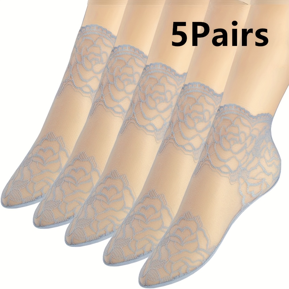 ZORVUJI 5 Paires de Chaussette Invisible Femme en Dentelle - Chaussette Antiderapante Femme, Respirantes, Basses pour Chaussette Mocassin, Baskets et Escarpins
