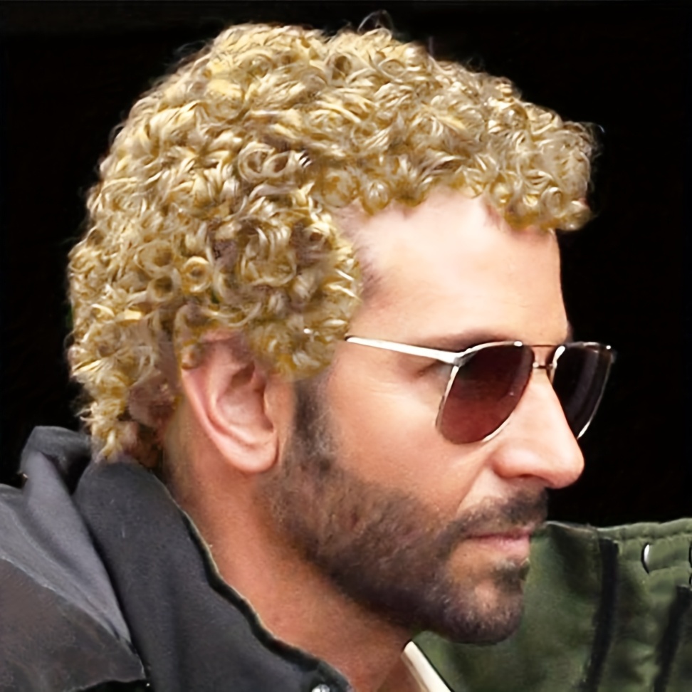 Image of Swiking Men's Short Black Curly Afro Wig For Male Rocker Costume For Halloween And Cosplay