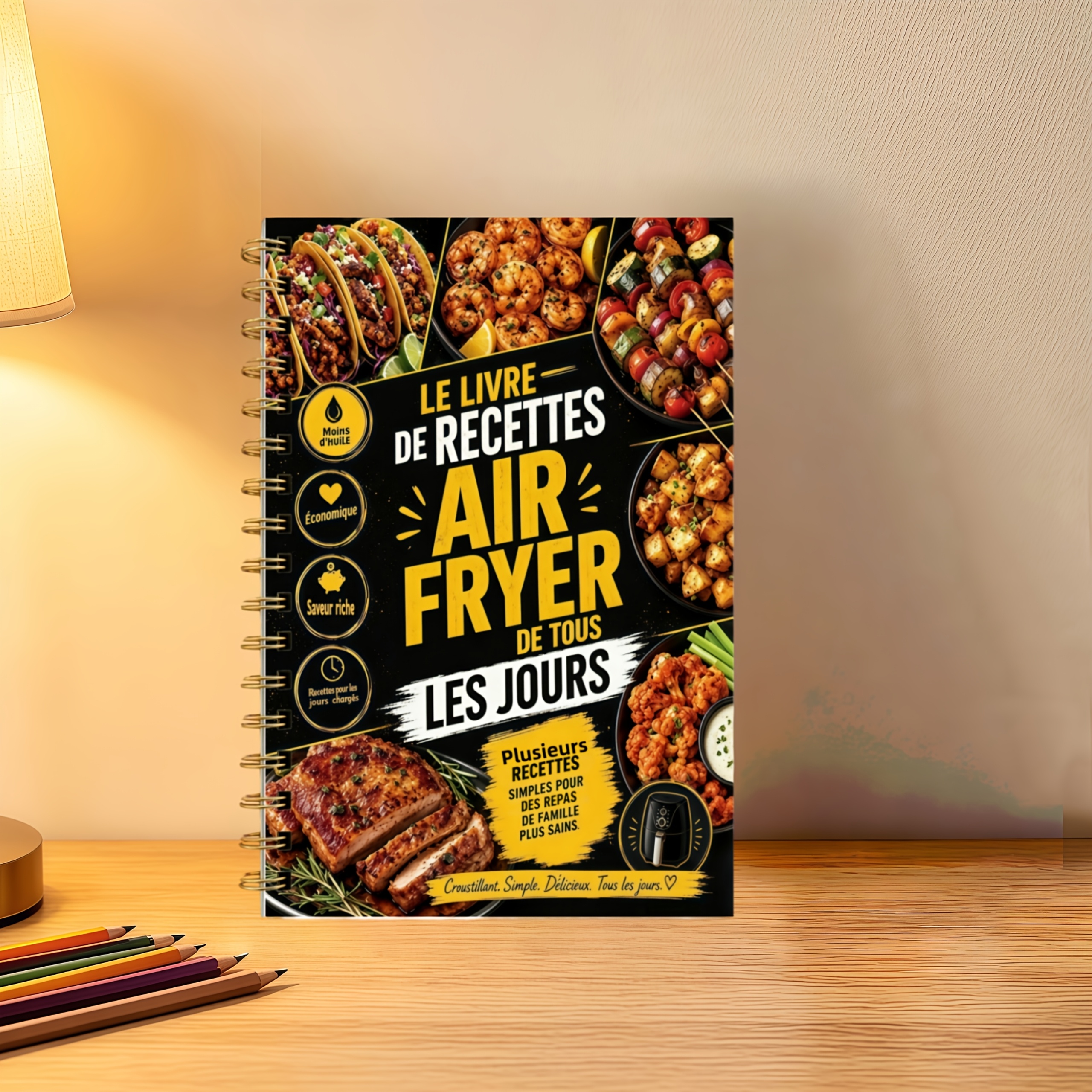 TEMU 1pc Cahier Thématique Recettes de Friteuse à Air Quotidienne Édition Française, A5-5.5X8.3 Pouces, Reliure à Double Spirale. Recettes Faciles et