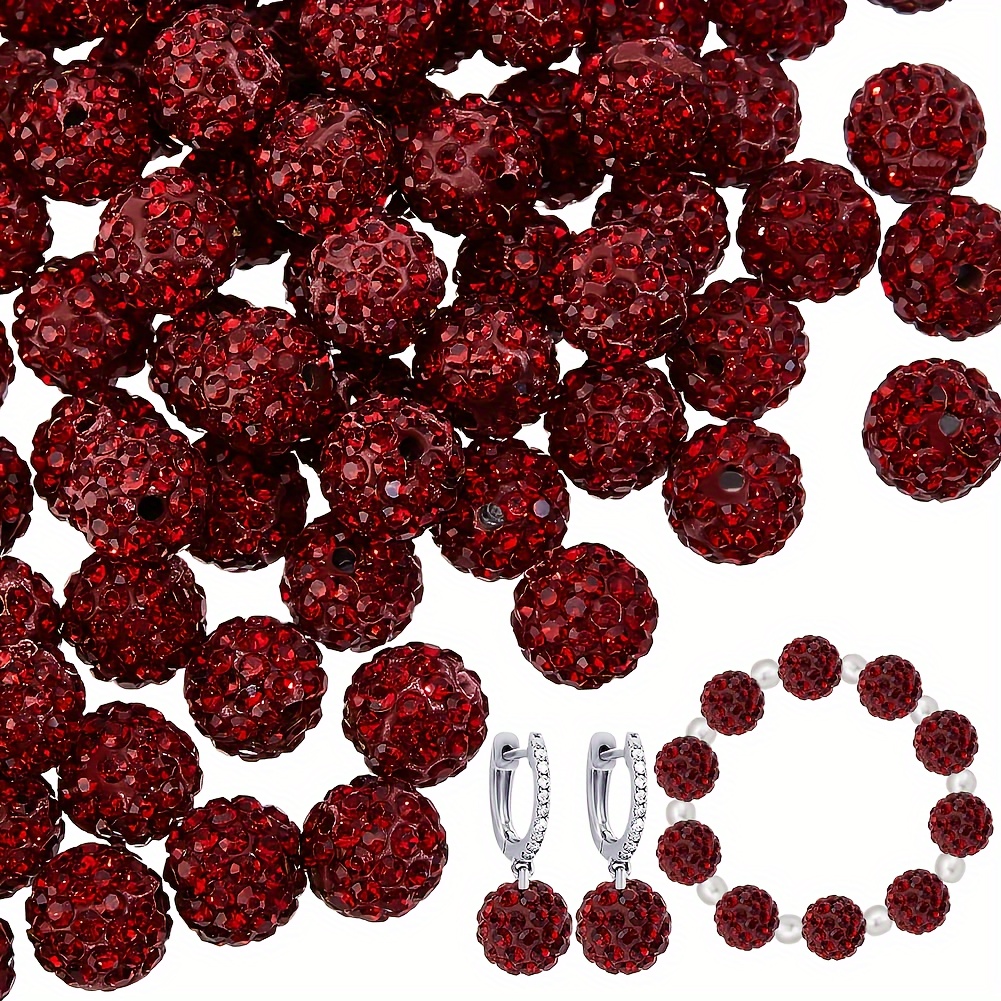 

100pcs Burgundy Beads, 10mm Disco Ball Style Sparkling Beads For Making, Necklaces, Bracelets, And Earrings Craft Supplies, Beads For Jewelry Making