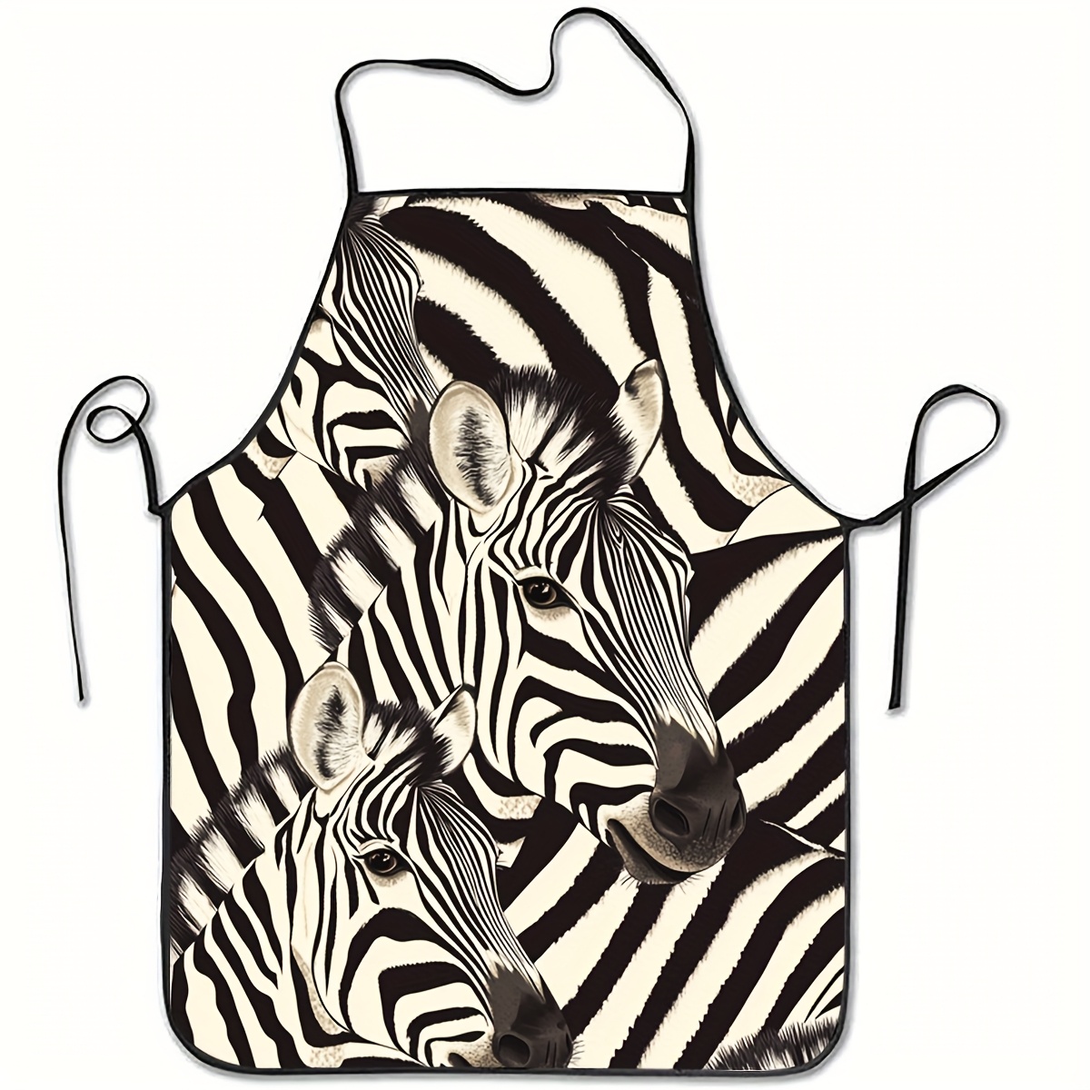 TEMU 1 Open-neck Zebra Print Apron - Black And , Lightweight And Easy To Clean Polyester Cooking Apron, Suitable For Home Kitchens And Barbecues - A