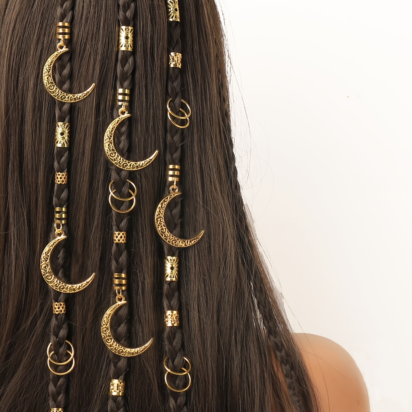 TEMU Eid 45pcs Golden Tassel Set Ornaments Hair Additions Bohemian Cute Hip Hop Hair Clips Head Chain Star Moon Combination Ramadan Gifts Party Hair
