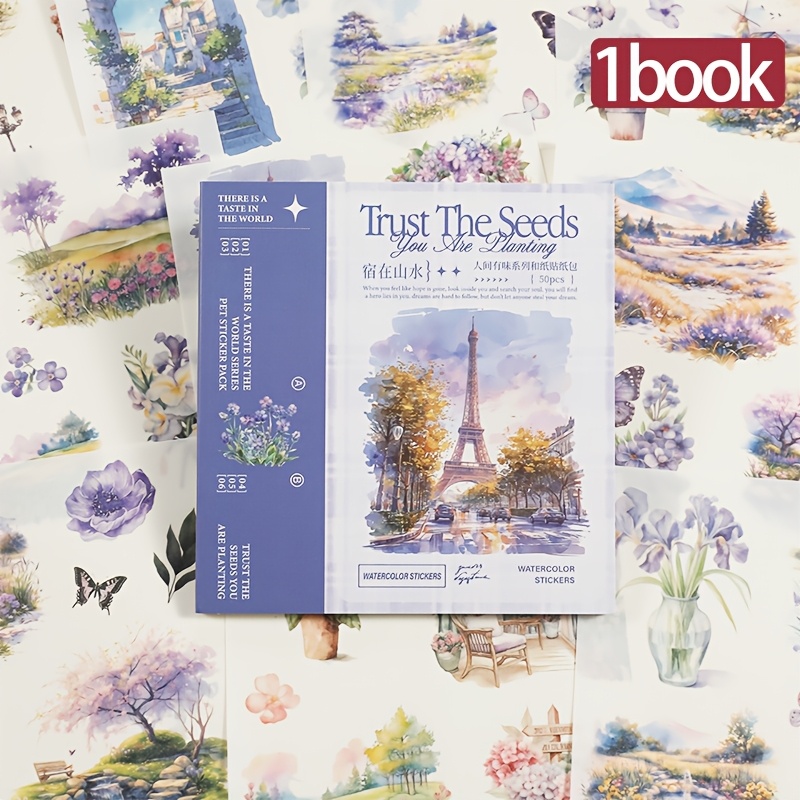 TEMU 1 Libro (Totale 50 Fogli) Adesivi, Adesivi Decorativi con Motivo di Paesaggi e Persone, Materiale Washi, Serie Retro con Motivo Flavour , Adatti