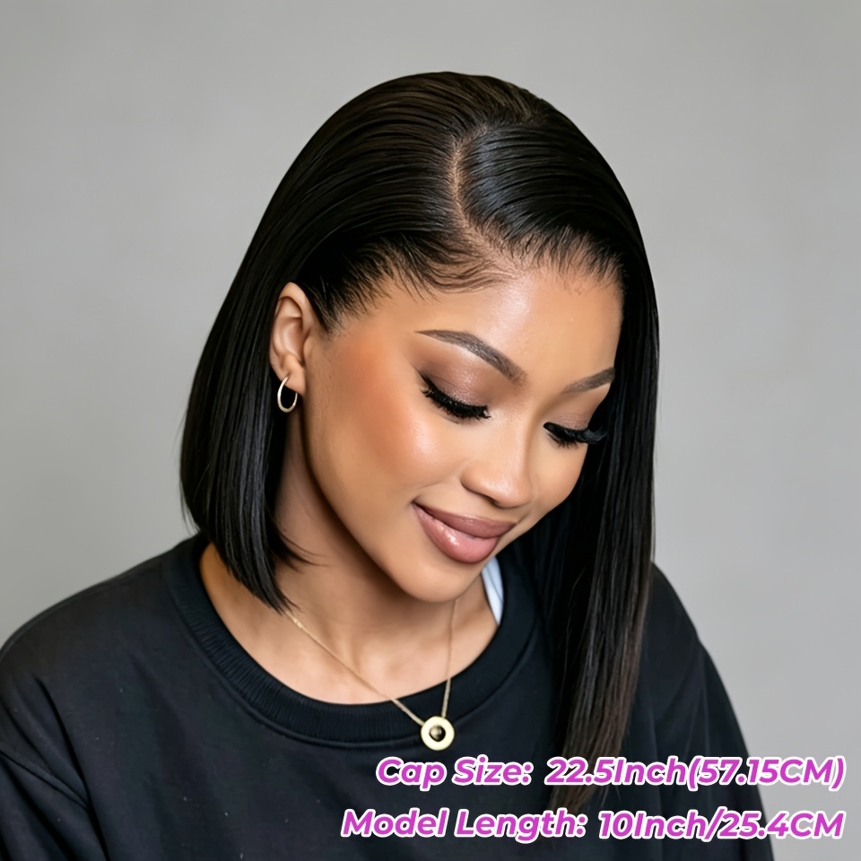 Image of 13x4 Lace Front Human Wig 150% Density Brazilian Human Hair Straight Bob Natural Hairline Human Hair Transparent Lace Front Human Wig For For Daily Wear