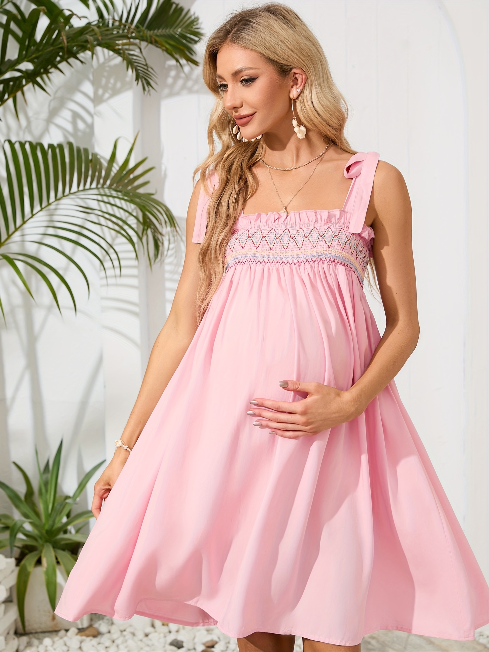chinese dress ladies PinkBlush Petite Pink Solid Off Shoulder Maternity Maxi Dress main image 0