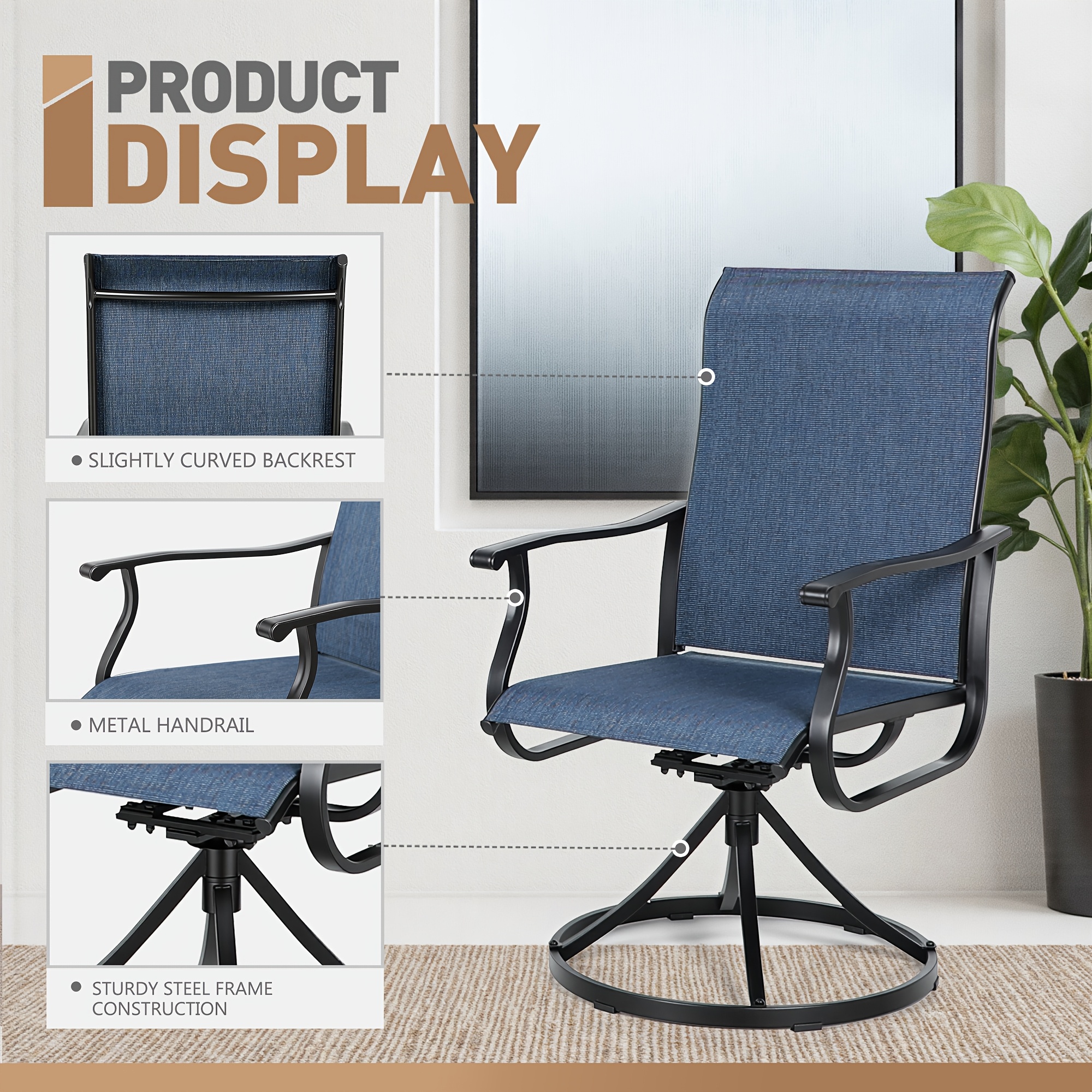 Patio Swivel Chair Set Of 2/4/6 Outdoor Dining Chairs W/High Back And Breathable Textilene, 350 LBS Capacity, All Weather Patio Rocking Chairs for Garden Backyard Deck