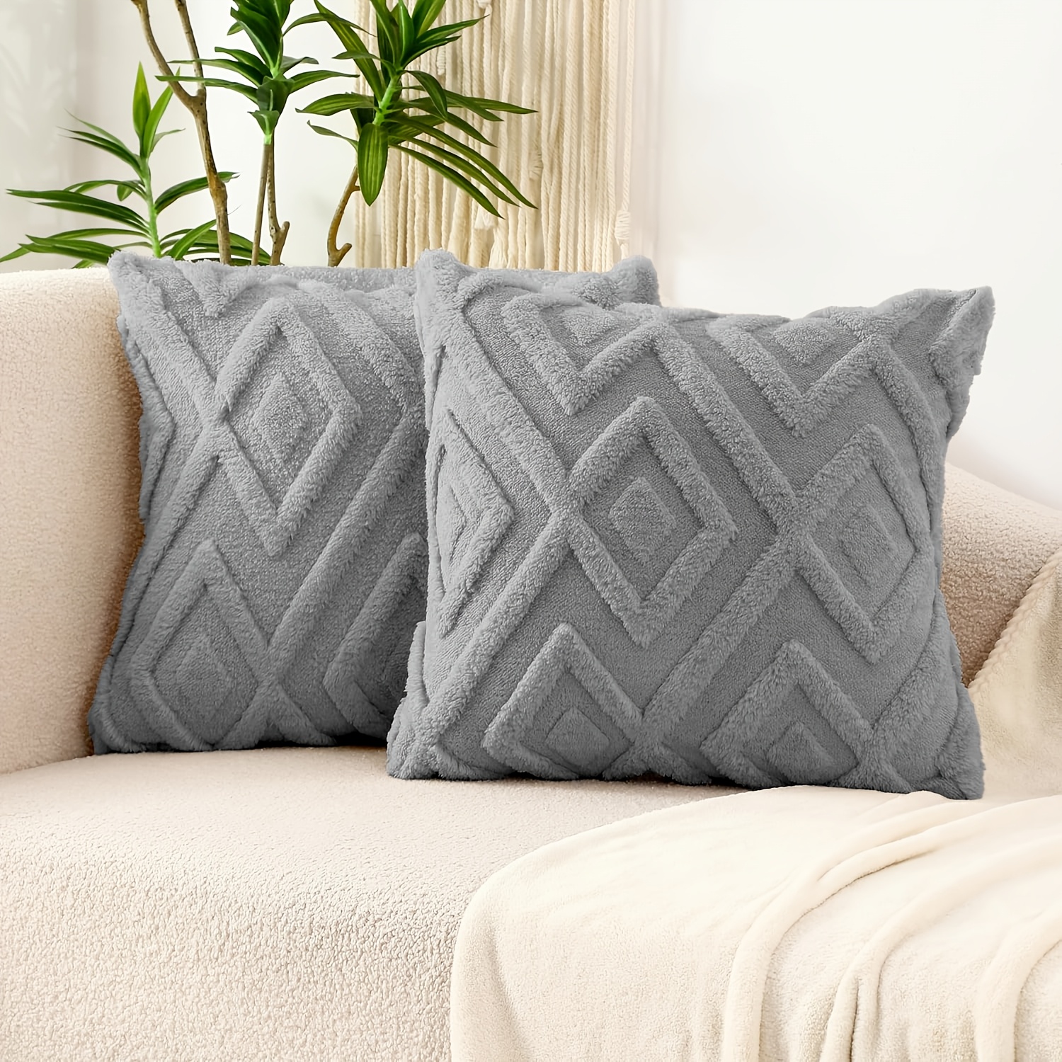 TEMU 2pcs, Boho Abstract Throw Pillow Covers, Soft Plush Home Cushion Covers Cases, 12in X 20in, 18in X 18in, 20in X 20in, Soft Fuzzy Home Decorative
