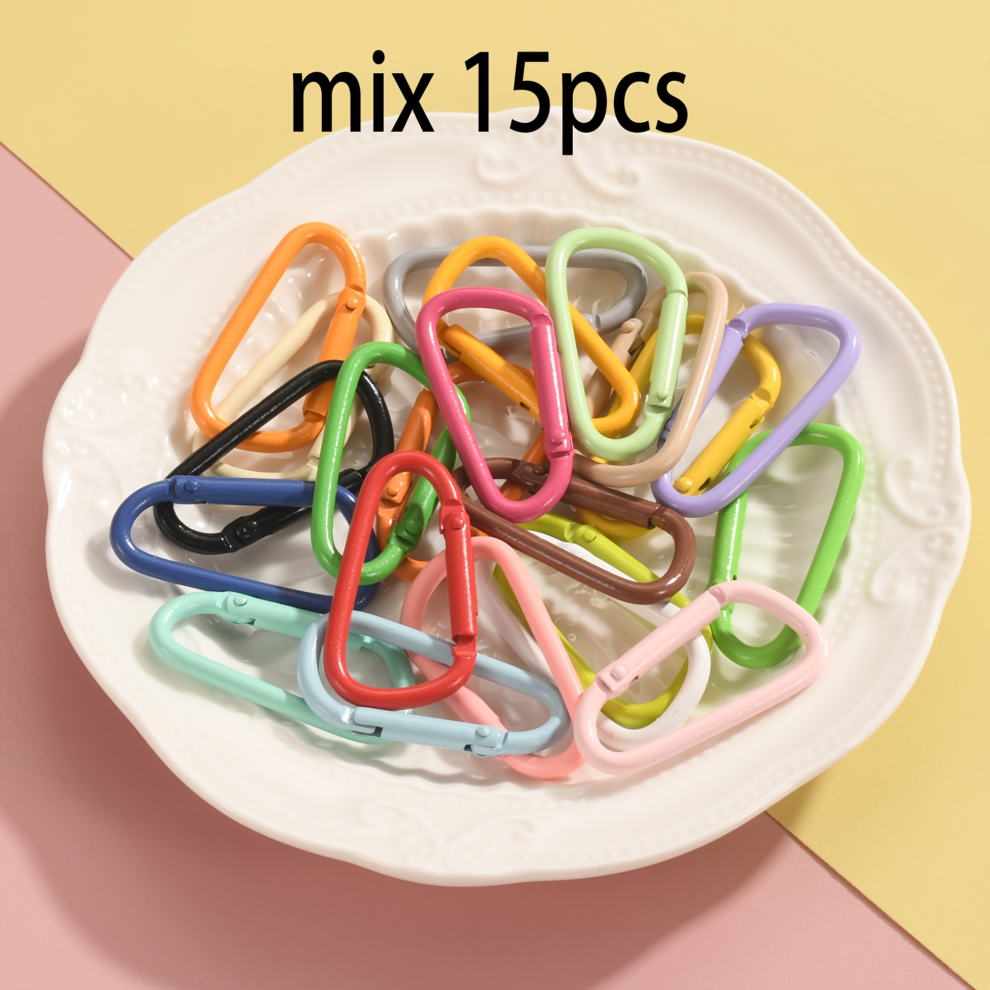 Image of 15pcs Set Of Colorful Portable Outdoor Carabiners And Keychains, Made Of Aluminum Alloy, Suitable For Backpacks And Bags, For Camping