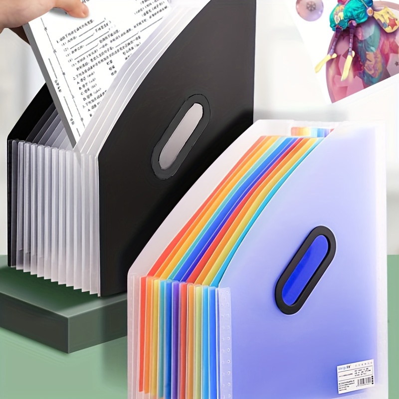 

1pc Expandable Plastic Accordion File Organizer With Handle, Multi-layer Stand-up Document Folder For Student Study Material Organization